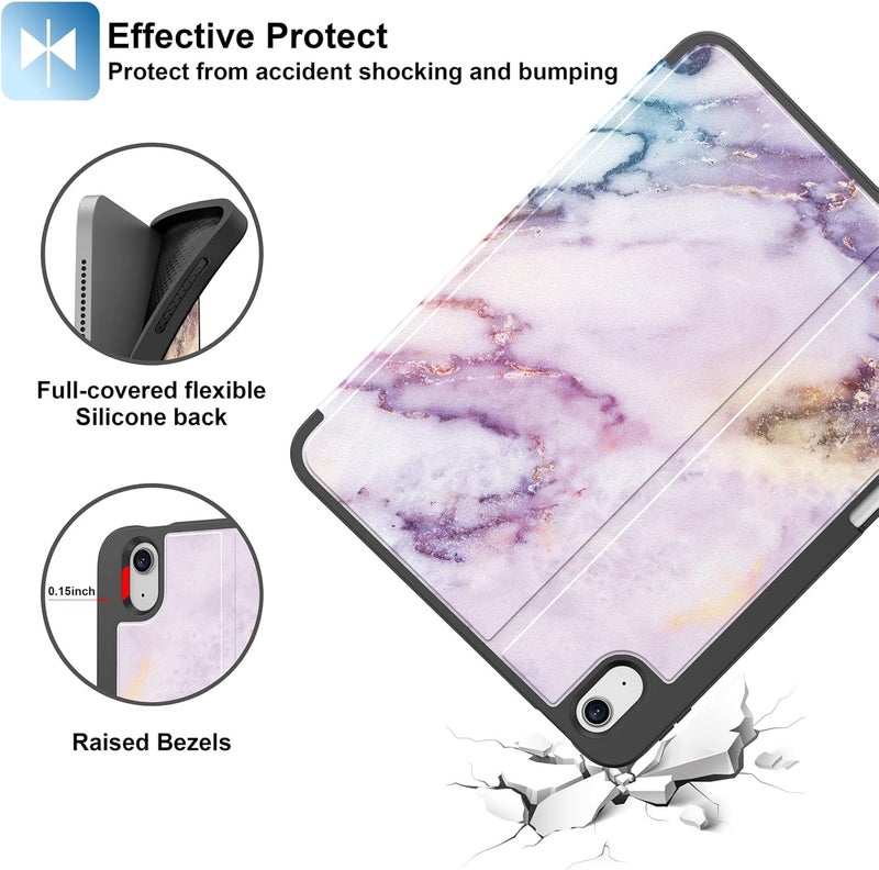Supveco Case for iPad (A16) 11th Generation 11 inch (2025),iPad 10th Generation 10.9 inch (2022) with Pencil Holder-[Auto Wake/Sleep],Premium Folio Stand Case with Soft TPU Back Cover-Marble Purple - Image 5